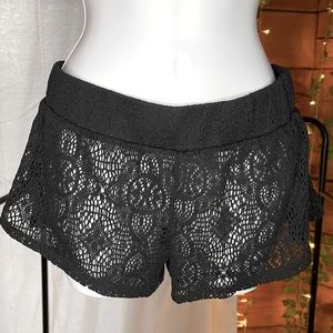 Black lace swim cover-up shorts